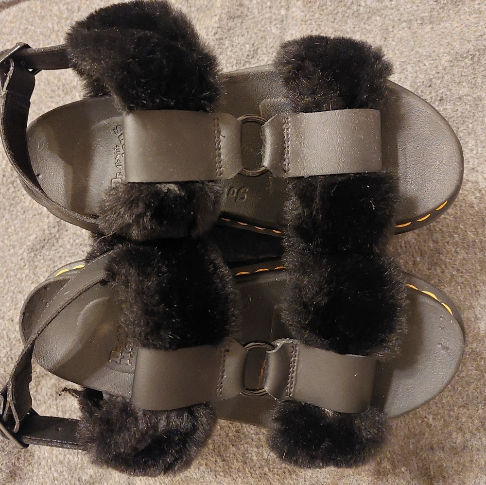Dr. Martens Black Furry Sandals